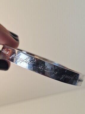 Silver Script Engraved Bangle Bracelet